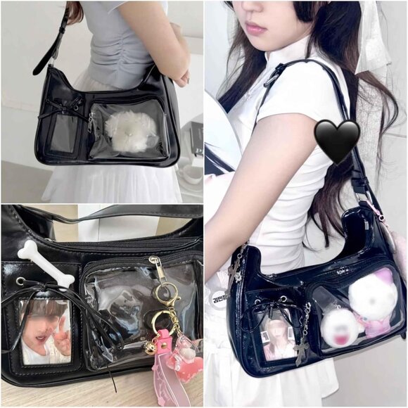 Trendy Black Clear Panel Crossbody Bag - Perfect for Gatherings & Events - Picture 2 of 8